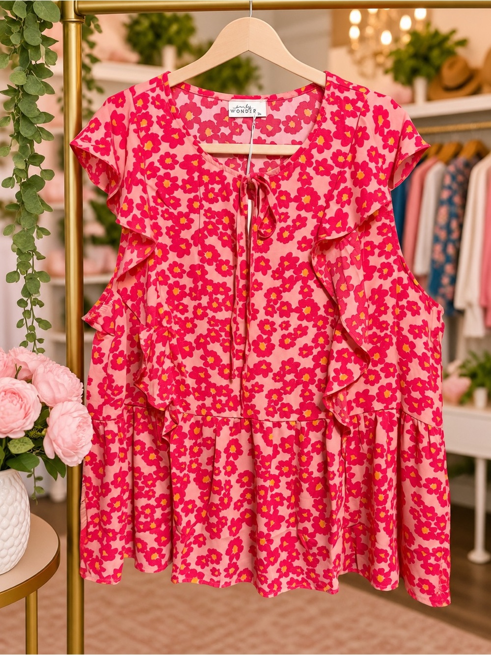 Emily Wonder 3X Pretty in Pink Ruffle Floral Top – NWT